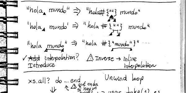 A notebook page showing my handwritten notes with automated refactorings ideas.